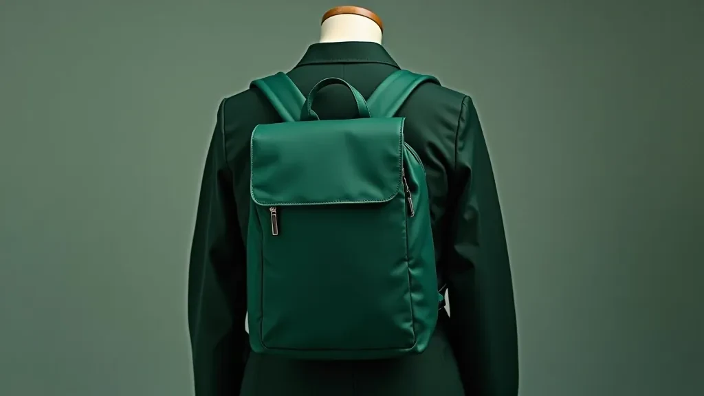 School Rucksack in forest green, photographed packed and ready for school, showing the backpack from the back view with straps adjusted